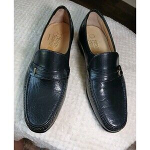 Men's French Shriner Navy Blue Leather Loafers Size 7.5 US